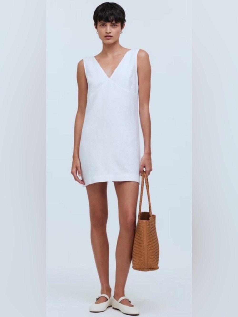 Madewell White V-Neck Sleeveless Mini Dress